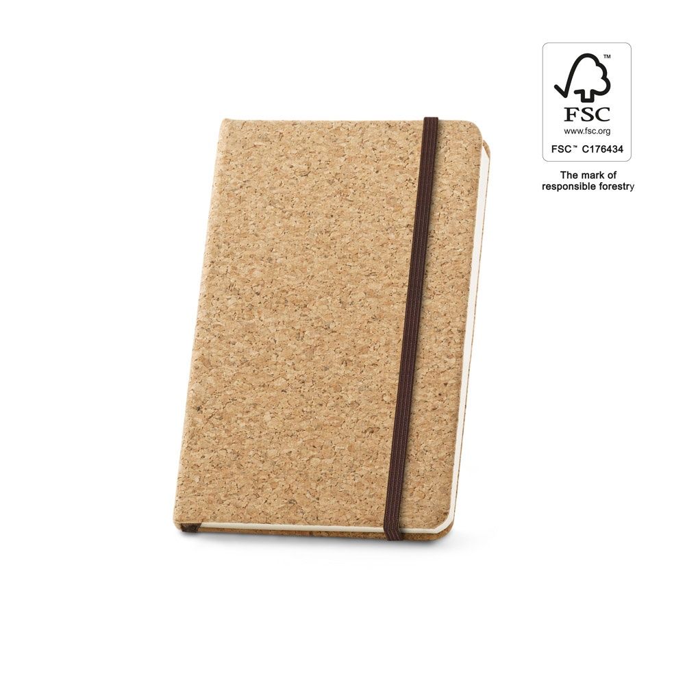 HAWKINS. Block notes tascabile in sughero con pagine lisce, in materiale certificato FSC™ e altri materiali controllati