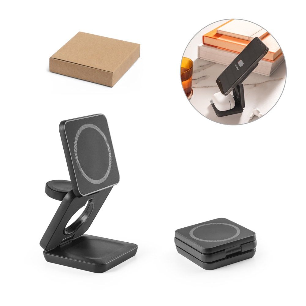 BROGLIE. Caricatore wireless magnetico superveloce 3-in-1 da 15W in ABS riciclato (100% rABS)