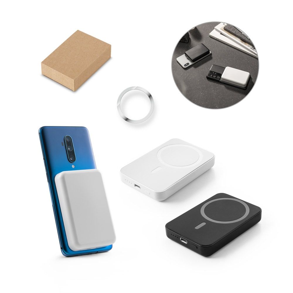 AMPERE 5. Power bank magnetico da 5'000 mAh con caricatore wireless superveloce da 15W in ABS riciclato (100% rABS)