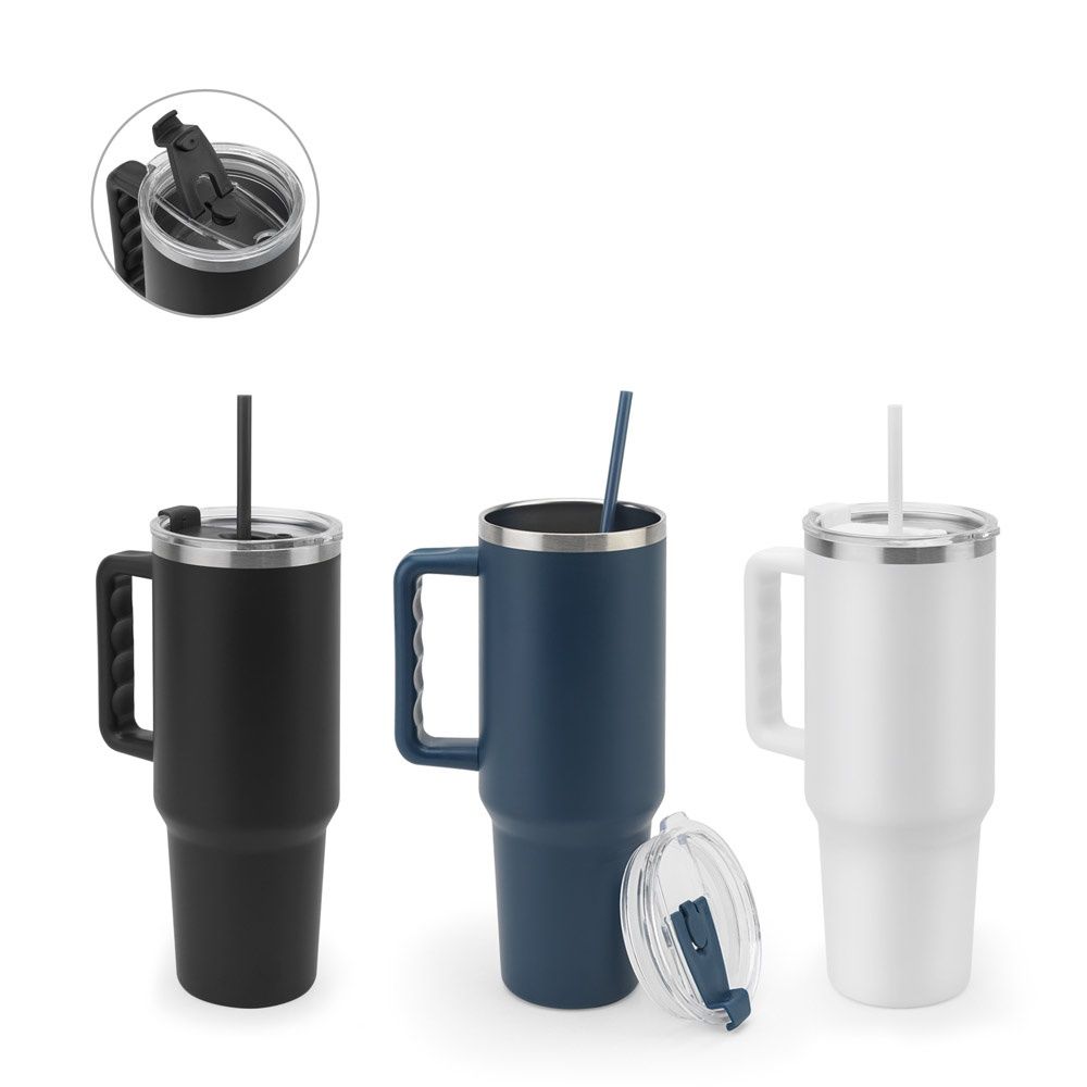 JOYNER XL. Tazza da viaggio grande in acciaio inossidabile (riciclata al 91%) con doppia parete isolata sottovuoto e finitura opaca da 1300 ml